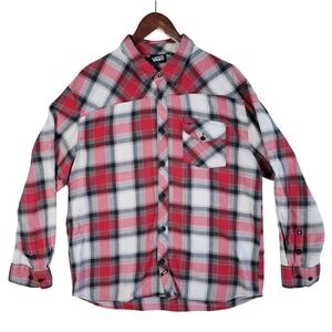 Vans Flannel Shirt Mens Size XXL Red Plaid Long Sleeve Button Up Skater Scull